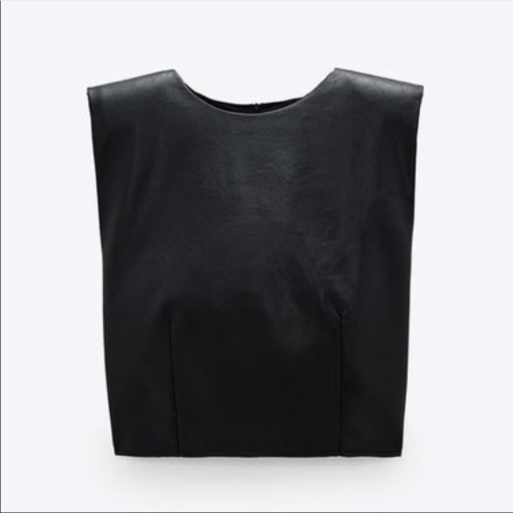 ZARA black leather tank w/ shoulder pads